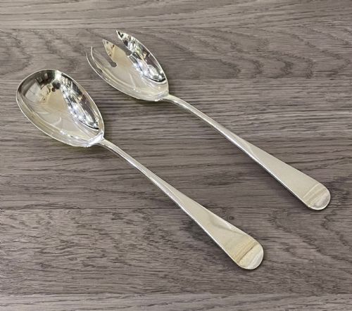 Pair George V Solid Silver Salad Servers
