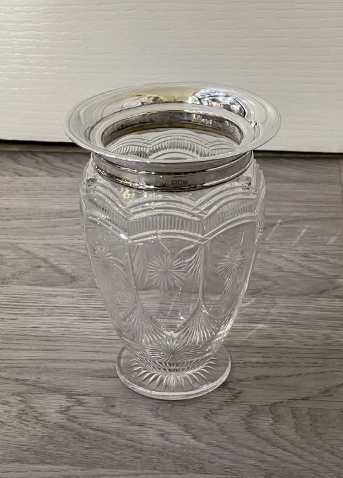 Large Edwardian Silver Mounted Cut Glass Vase