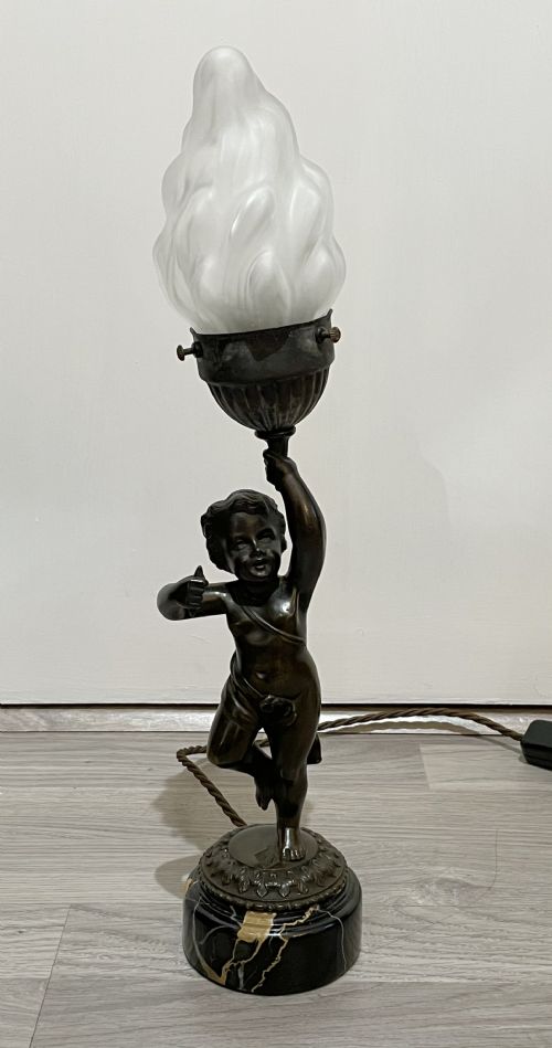 Quality 1930s Bronzed Cherub Table Lamp