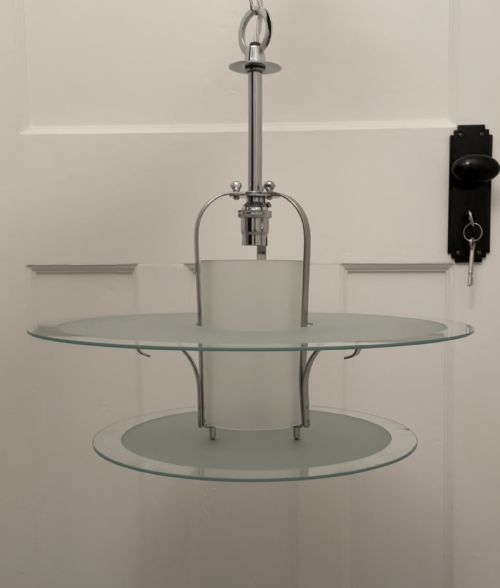 Fabulous Art Deco Chrome & Glass Disc Light Chandelier