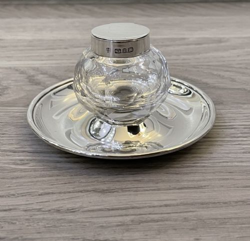 Victorian Silver & Glass Desk Inkwell by a & J Zimmerman
