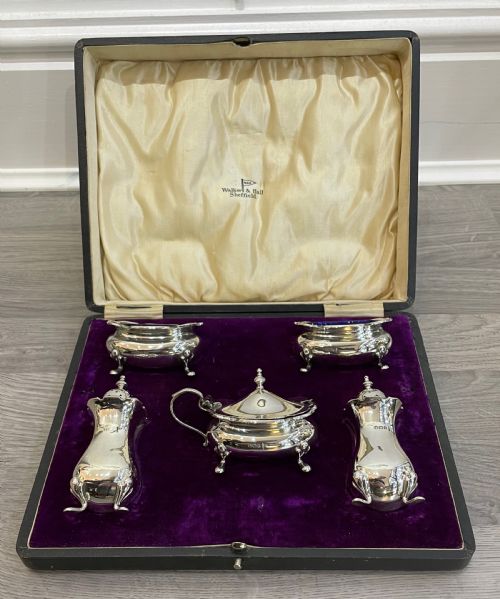 Quality George V Solid Silver Cruet Set by Walker & Hall