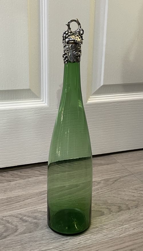 Victorian Green Glass Silver Mounted Wine Bottle Decanter, 1839