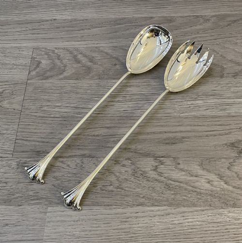 Quality Pair of Victorian Solid Silver Onslow Salad Servers