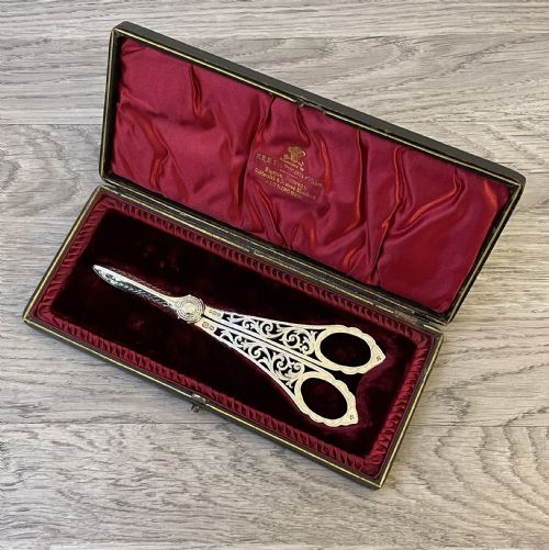 Quality Victorian Silver Grape Scissors, 1894