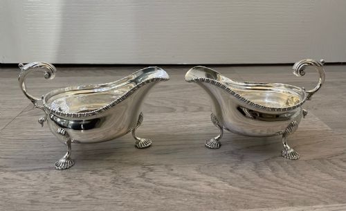 Pair of George V Solid Silver Sauce Boats by Harrods