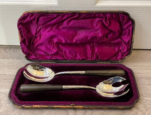 Victorian Solid Silver Salad Servers by William Hutton & Sons