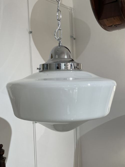 Very Large Art Deco Opaline Pendant Light