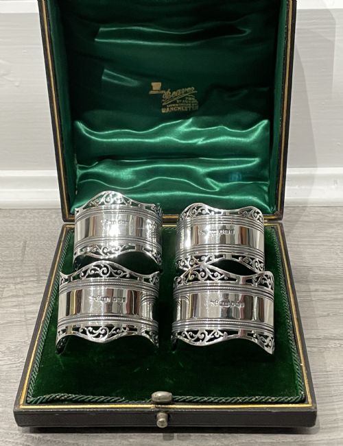 Good Set of Four Victorian Solid Silver Napkin Rings, 1901