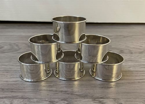 Set of Six Solid Silver Napkin Rings, 1922
