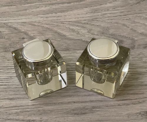 Pair of Edwardian Silver and Glass Inkwells, 1905