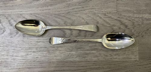Superb Pair of George III Solid Silver Serving Spoons, 1795