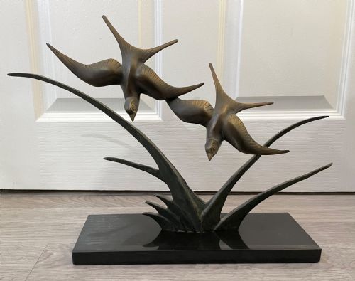Art Deco Bronze of Swallows in Flight