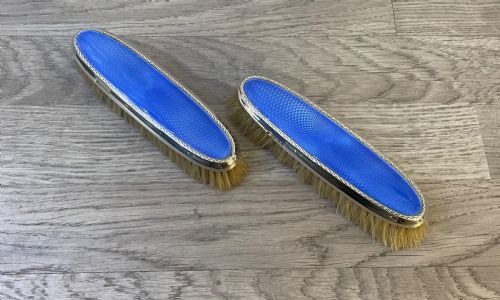 Pair of George V Silver and Blue Enamel Brushes by Horton & Allday