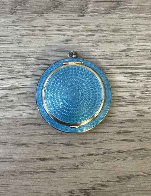 Edwardian Solid Silver & Blue Guilloche Enamel Compact