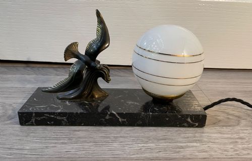 French Art Deco Marble and Spelter Mood Lamp