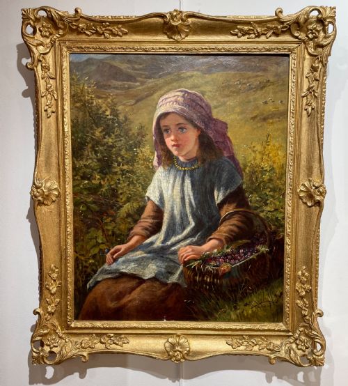Oil Painting of Girl Blackberry Picking by George Wells
