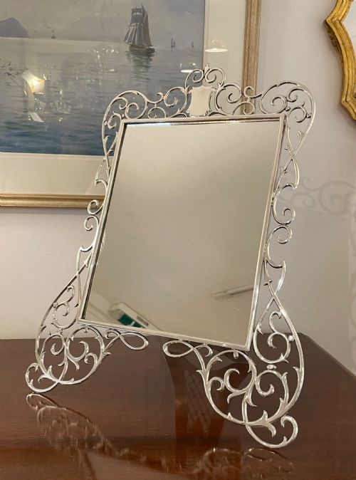 Very Large Edwardian Solid Silver Dressing Table Mirror