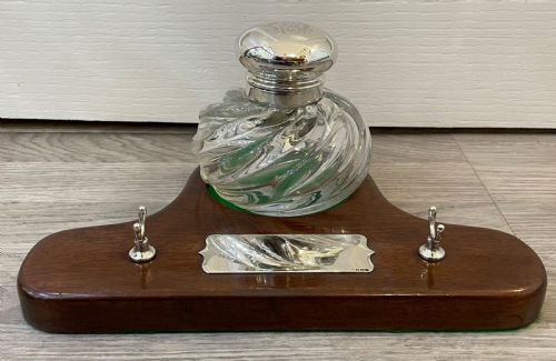 Large Victorian Silver Topped Inkwell & Stand, Hukin & Heath