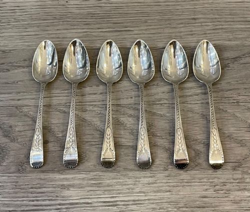 Set of Six George III Bright Cut Silver Teaspoons