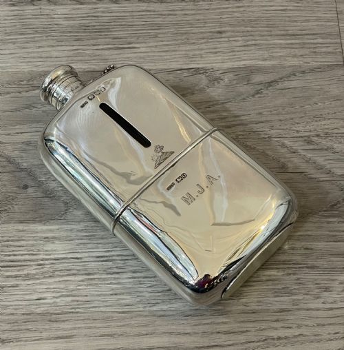 Very Large Victorian Solid Silver Hip Flask, Chester 1897