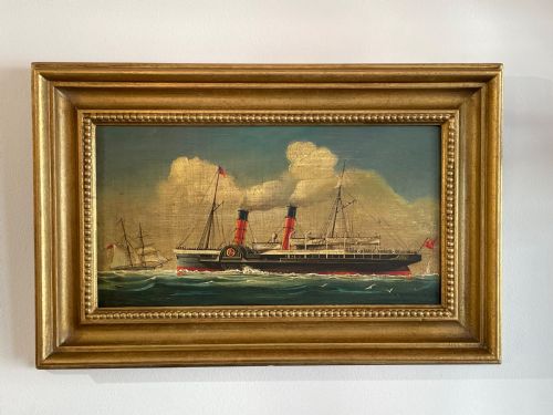 Victorian Oil Painting of Isle of Man Steam Packet Ship Snaefell