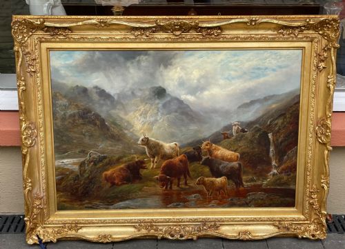 Superb Victorian Highland Cattle Oil Painting by Robert Watson (1855-1921)