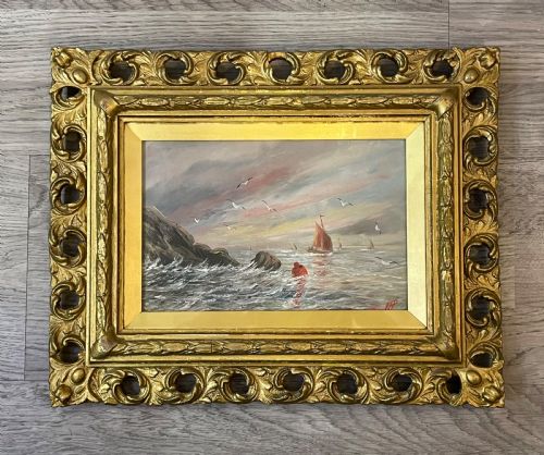 Late Victorian Marine Oil Painting, Sunset