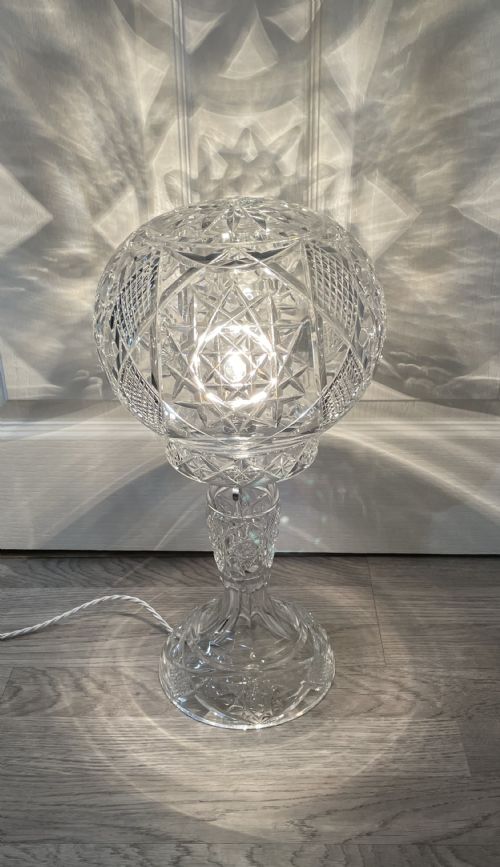 fig 1. Large Cut Glass Mushroom Table Lamp