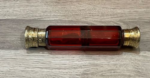 Victorian Ruby Glass & Silver Gilt Double Ended Scent Bottle, Sampson Mordan