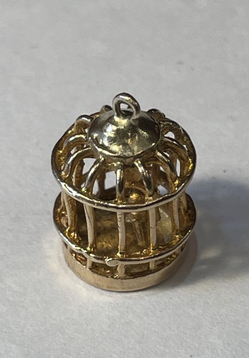 9ct Gold Charm Pendant, Bird Cage