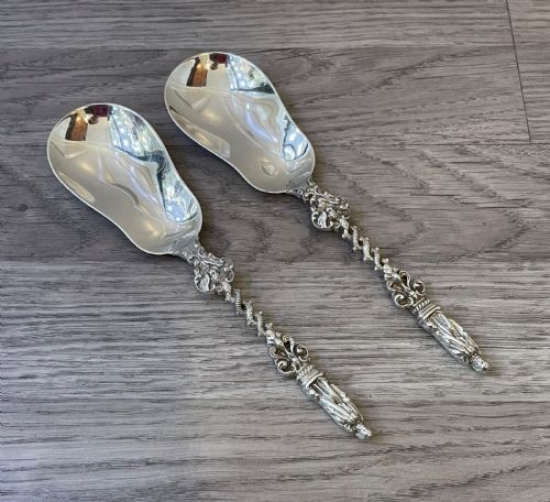 Pair of Edwardian Solid Silver Apostle Serving Spoons, 1904
