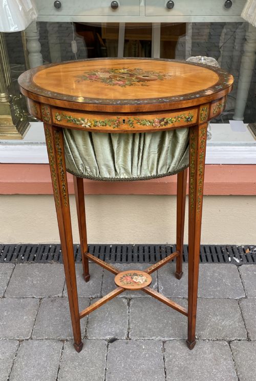 Beautiful Edwardian Satinwood Sewing Table Work Box
