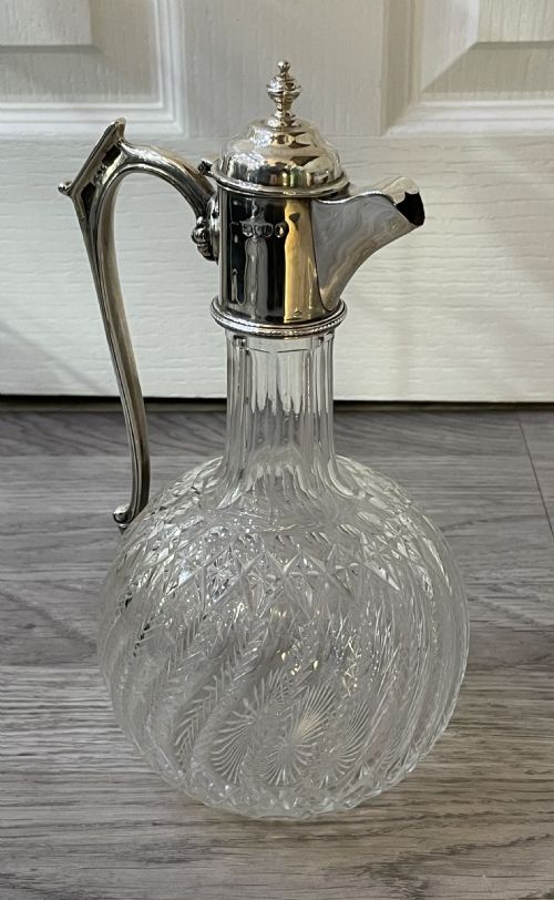 Victorian Solid Silver Mounted and Cut Glass Claret Jug, 1885