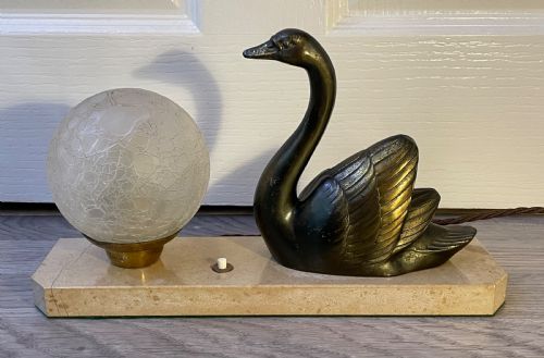 French Art Deco & Spelter Mood Lamp, Signed M Leduca