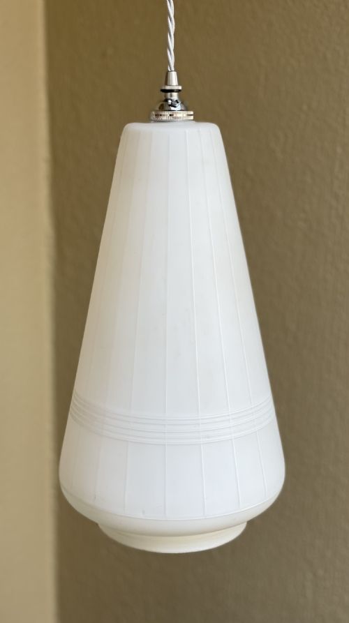 Stylish 1930s Conical Shaped Opaline Pendant Light
