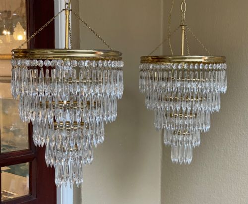 Good Pair of Five Tier Waterfall Chandeliers
