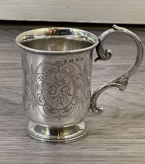Victorian Silver Christening Mug Cup by George Unite, 1866