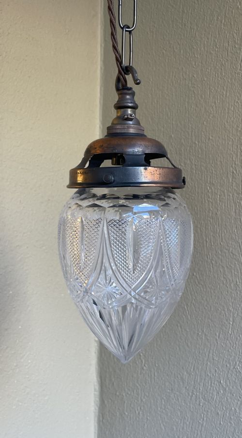 Edwardian Period Cut Glass Tear Drop Light Pendant