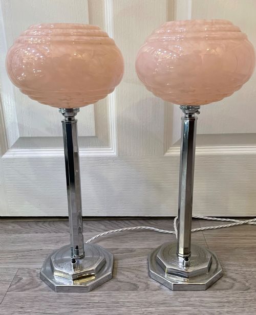 Great Pair of Art Deco Chrome Table Lamps