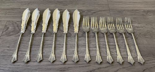 Set Solid Silver Fish Knives and Forks, Albany Pattern, Chester
