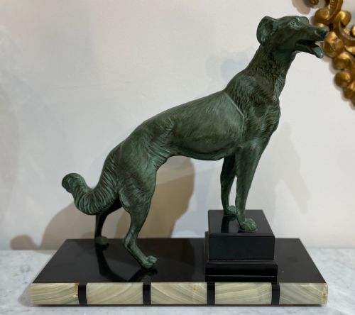 Art Deco French Patinated Spelter Statue of a Wolfhound