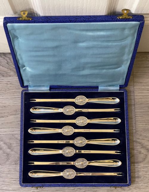 Set of Eight Silver Plated Lobster Picks Forks