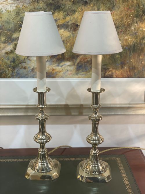 Attractive Pair of Brass Candlestick Lamps