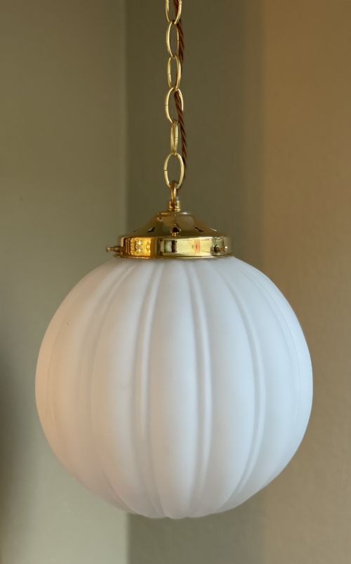 Reeded Glass Globe Pendant Light, Large Size