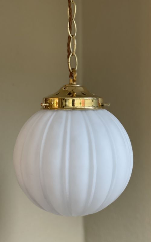 Reeded Glass Globe Pendant Light, Medium Size