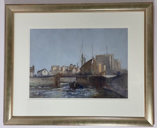 Watercolour of Castletown Harbour, Isle of Man by William Hoggatt