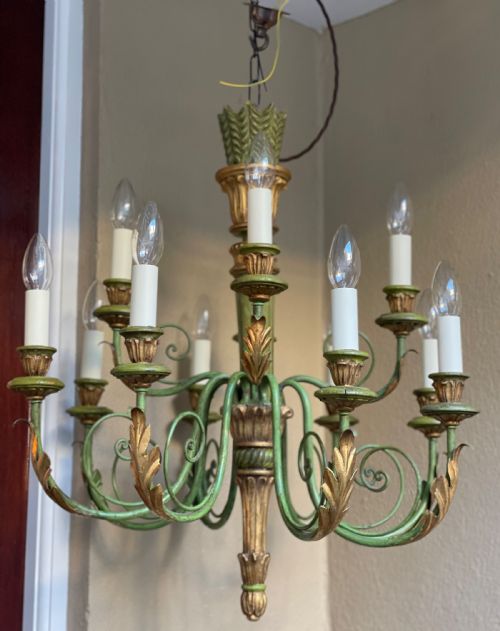 Twelve Light Gilded Polychrome Chandelier