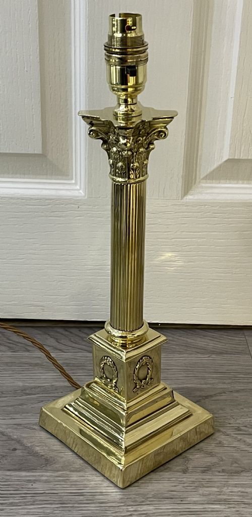 Edwardian Brass Corinthian Column Table Lamp