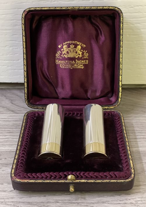 Pair George V Silver Shot Gun Cartridge Peppers, Edinburgh